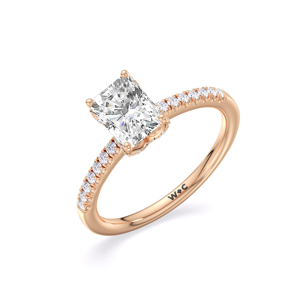 Arc Hidden Halo Engagement Ring with Radiant Cut Diamond in 14KT Rose Gold view 7
