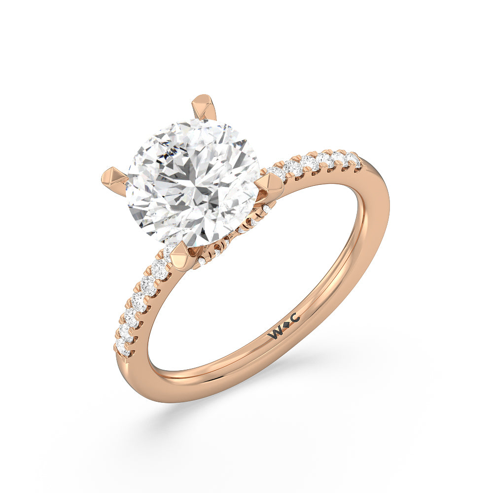 Round Cut Arc Hidden Halo Engagement Ring  (E+ VVS+) with Lab Grown Diamond in 14KT Rose Gold view 3
