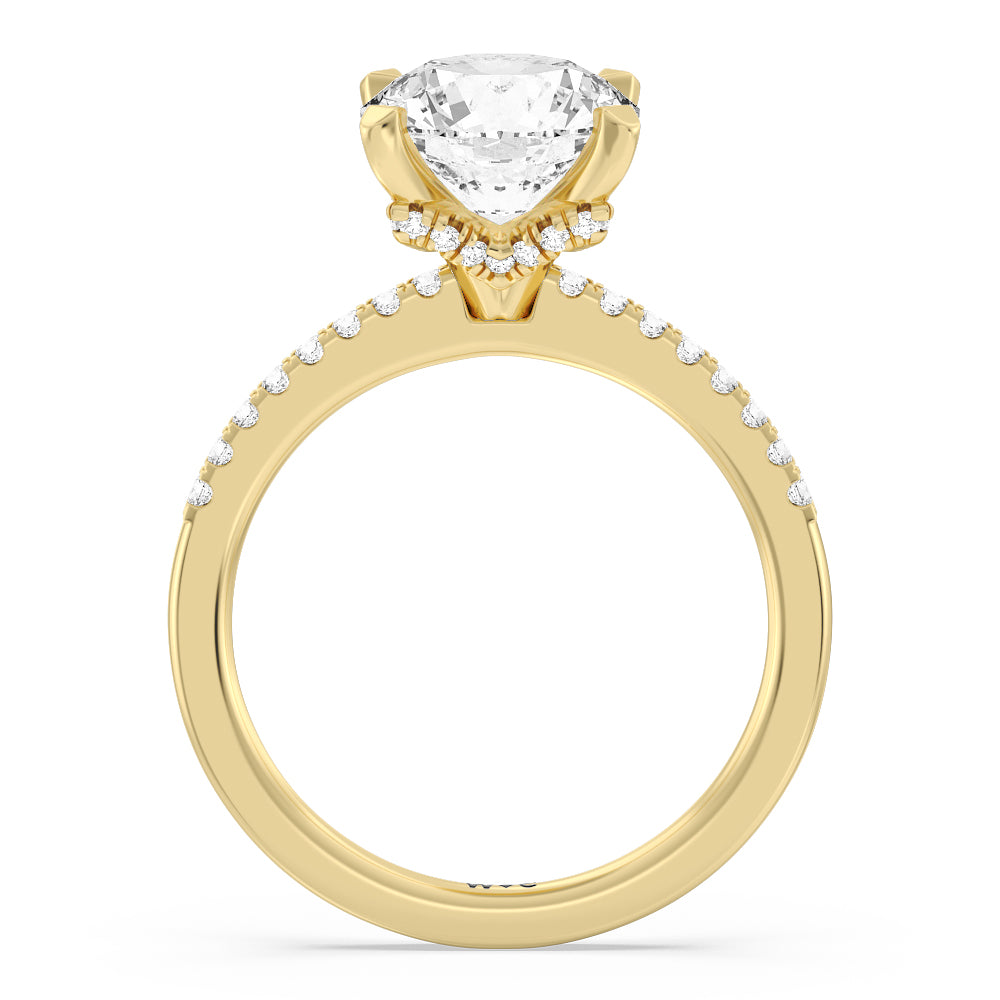 Round Cut Arc Hidden Halo Engagement Ring  (E+ VVS+) with Lab Grown Diamond in 14KT Yellow Gold view 2
