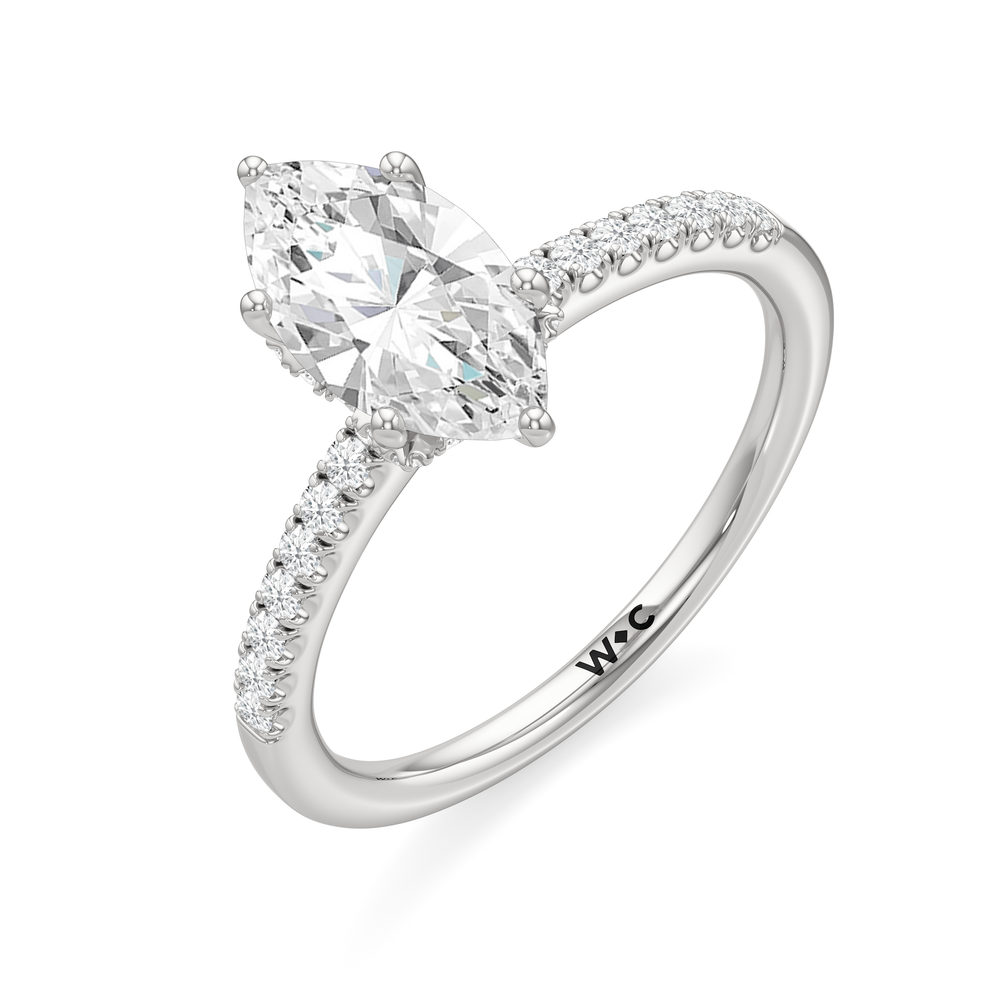 Arc Hidden Halo Engagement Ring with Marquise Cut Diamond in 14KT Platinum view 6
