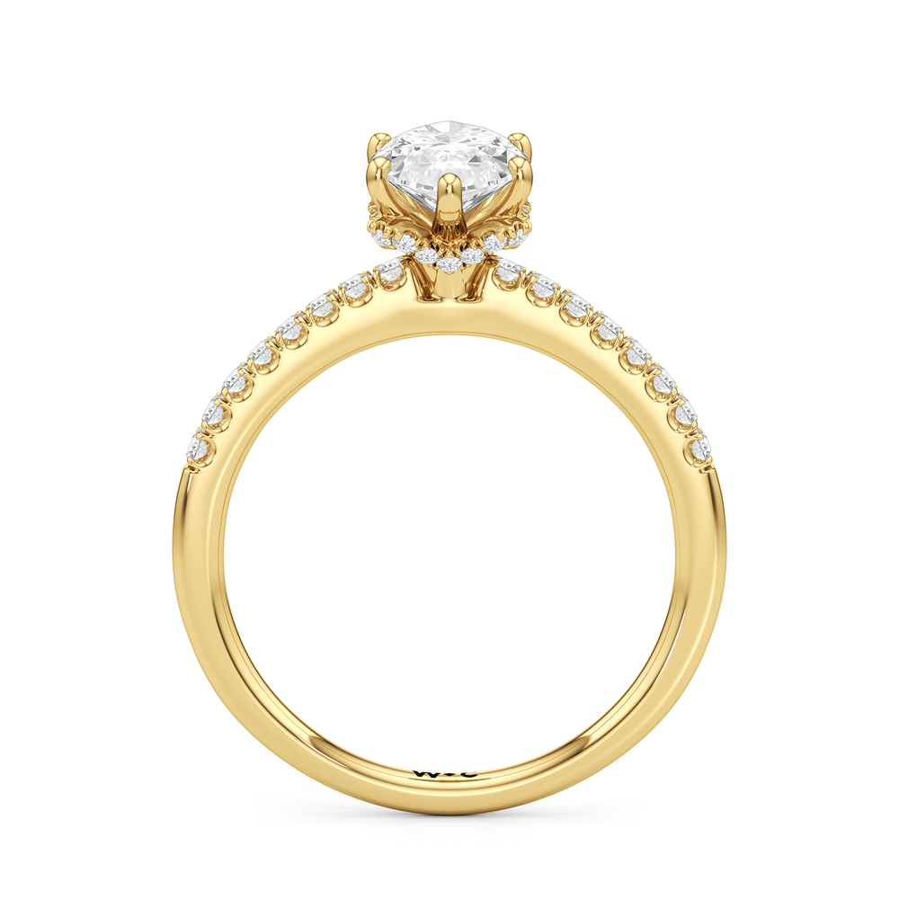 Arc Hidden Halo Engagement Ring with Marquise Cut Diamond in 14KT Yellow Gold view 5
