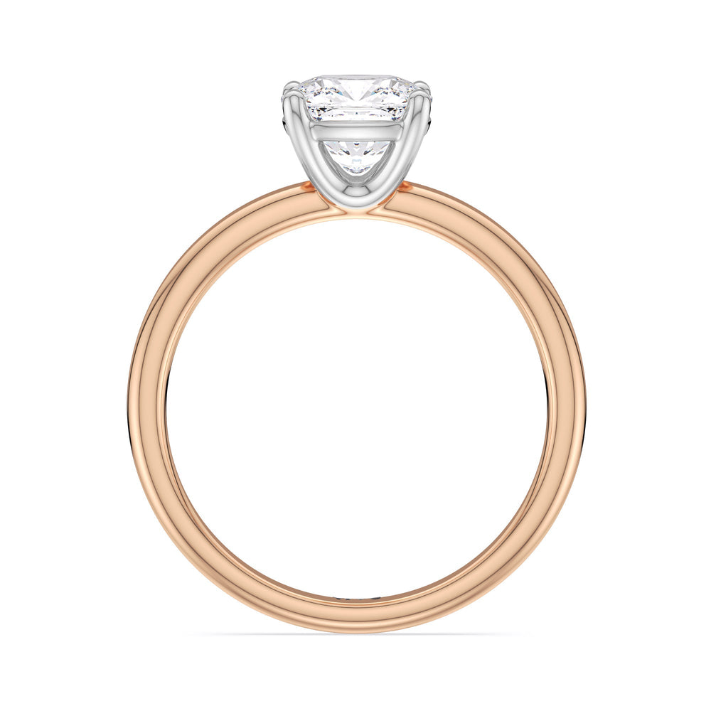 Cushion Cut Classic Four Prong Petite Comfort Fit Solitaire Engagement Ring with Lab Grown Diamond in 14KT White & Rose Gold view 4
