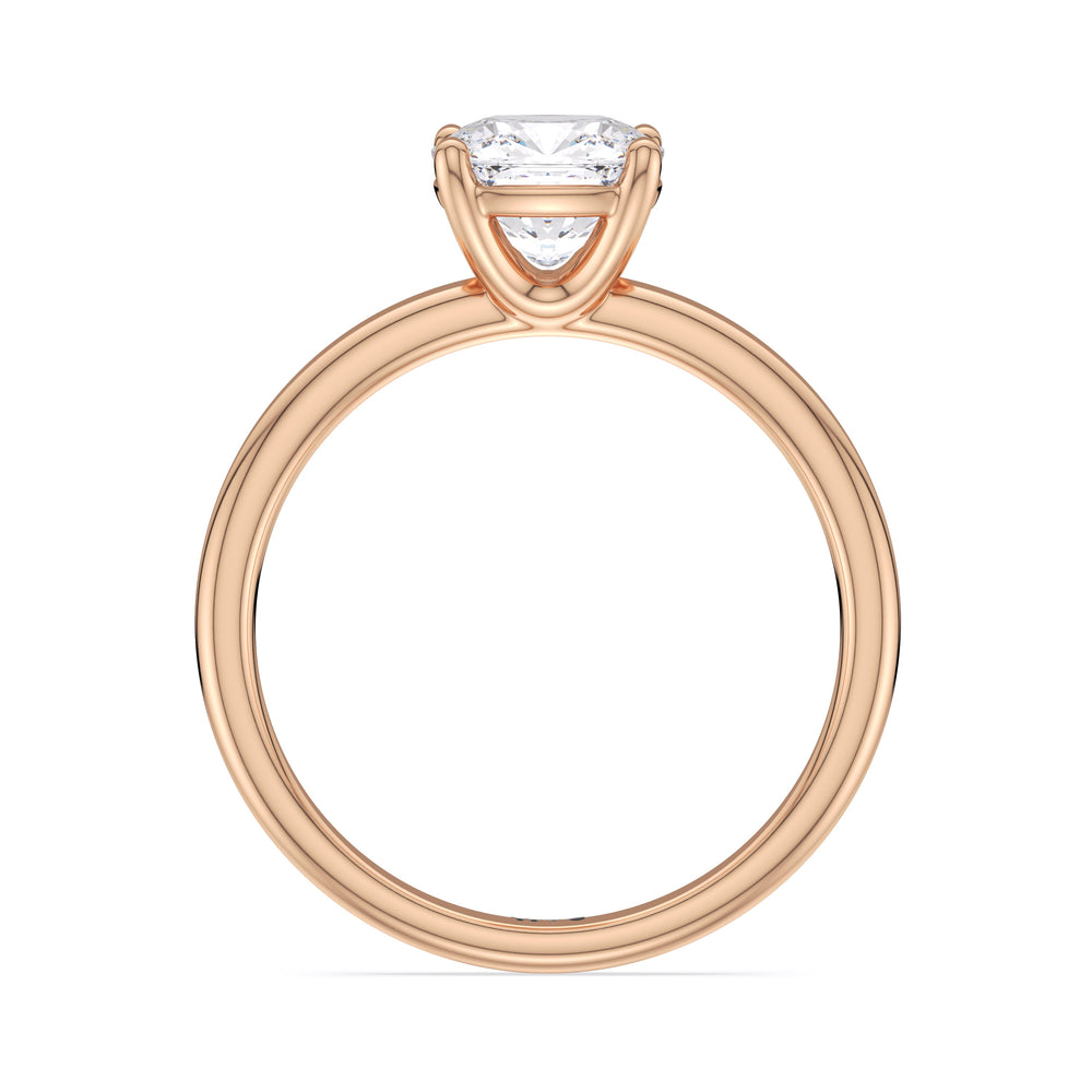 Classic Four Prong Petite Comfort Fit Solitaire Engagement Ring with Cushion Cut Diamond in 14KT Rose Gold view 2
