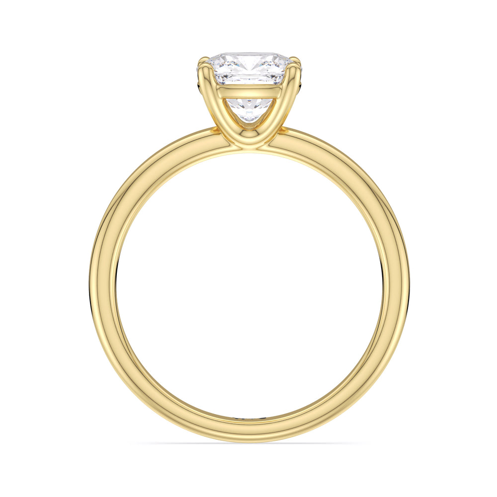 Classic Four Prong Petite Comfort Fit Solitaire Engagement Ring with Cushion Cut Diamond in 14KT Yellow Gold view 2
