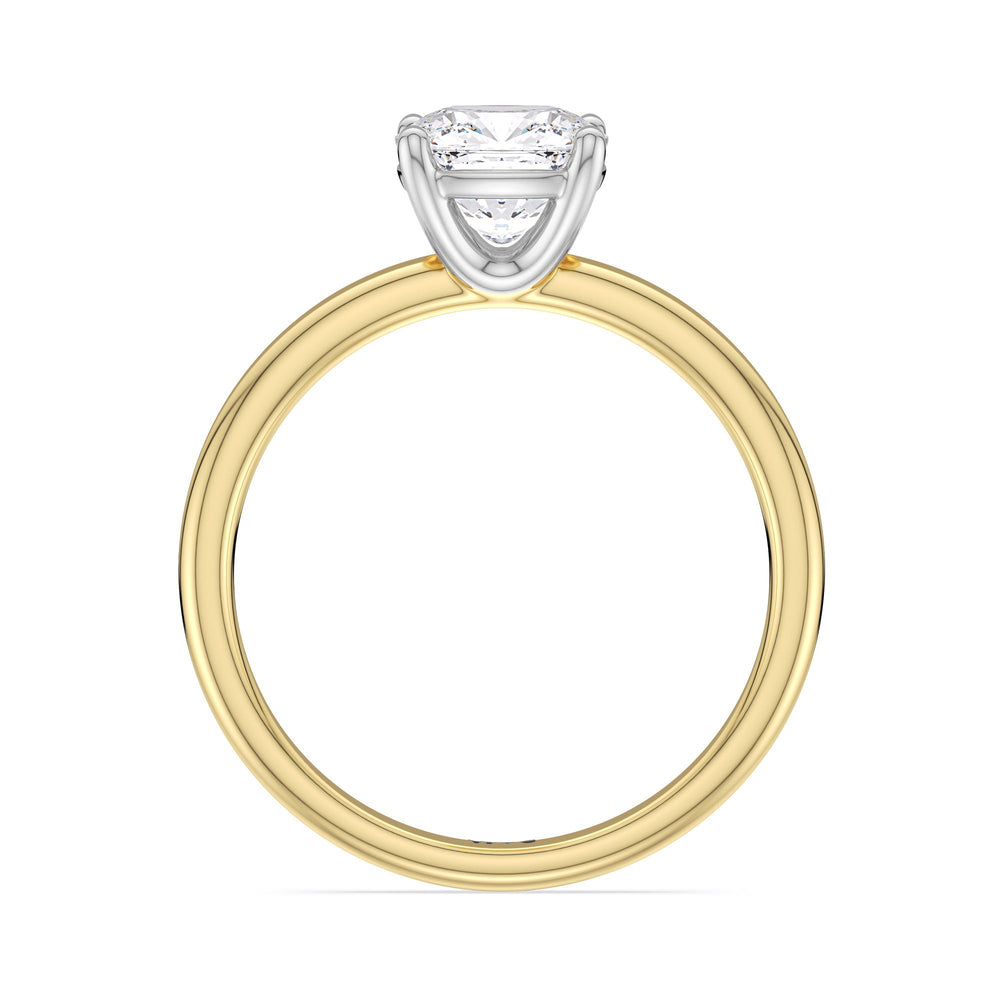 Cushion Cut Classic Four Prong Petite Comfort Fit Solitaire Engagement Ring with Lab Grown Diamond in 14KT White & Yellow Gold view 4
