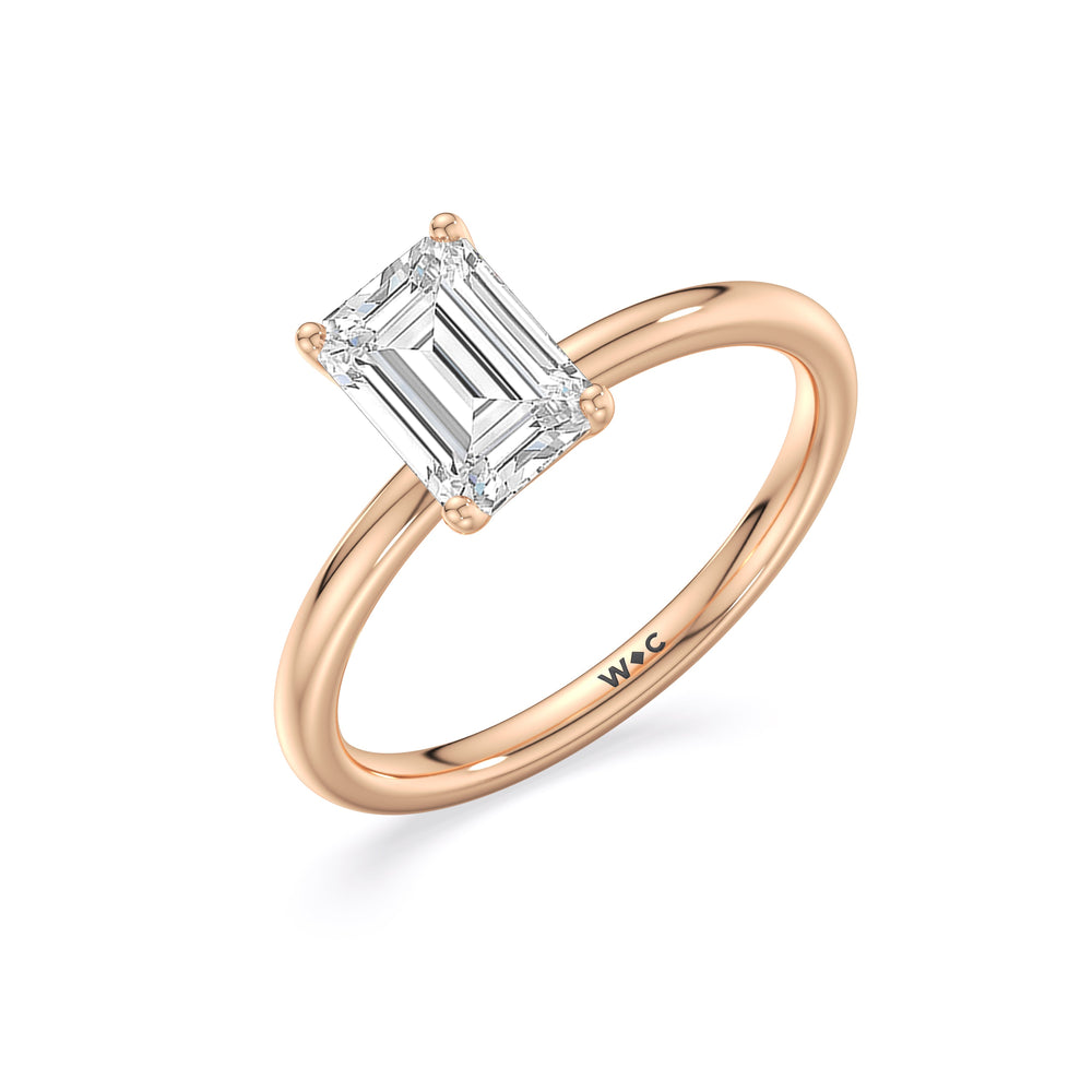 Emerald Cut Classic Four Prong Petite Comfort Fit Solitaire Engagement Ring with Lab Grown Diamond in 14KT Rose Gold view 6
