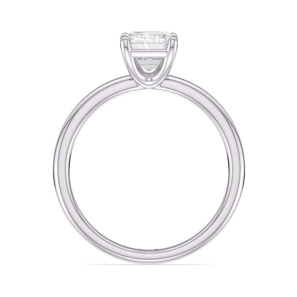 Classic Four Prong Petite Comfort Fit Solitaire Engagement Ring with Emerald Cut Diamond in 14KT Platinum view 3
