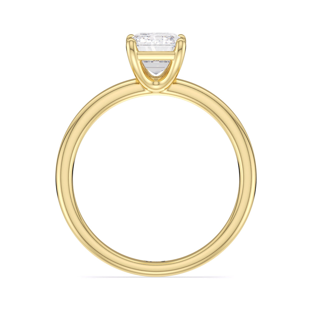 Classic Four Prong Petite Comfort Fit Solitaire Engagement Ring with Emerald Cut Diamond in 14KT Yellow Gold view 3
