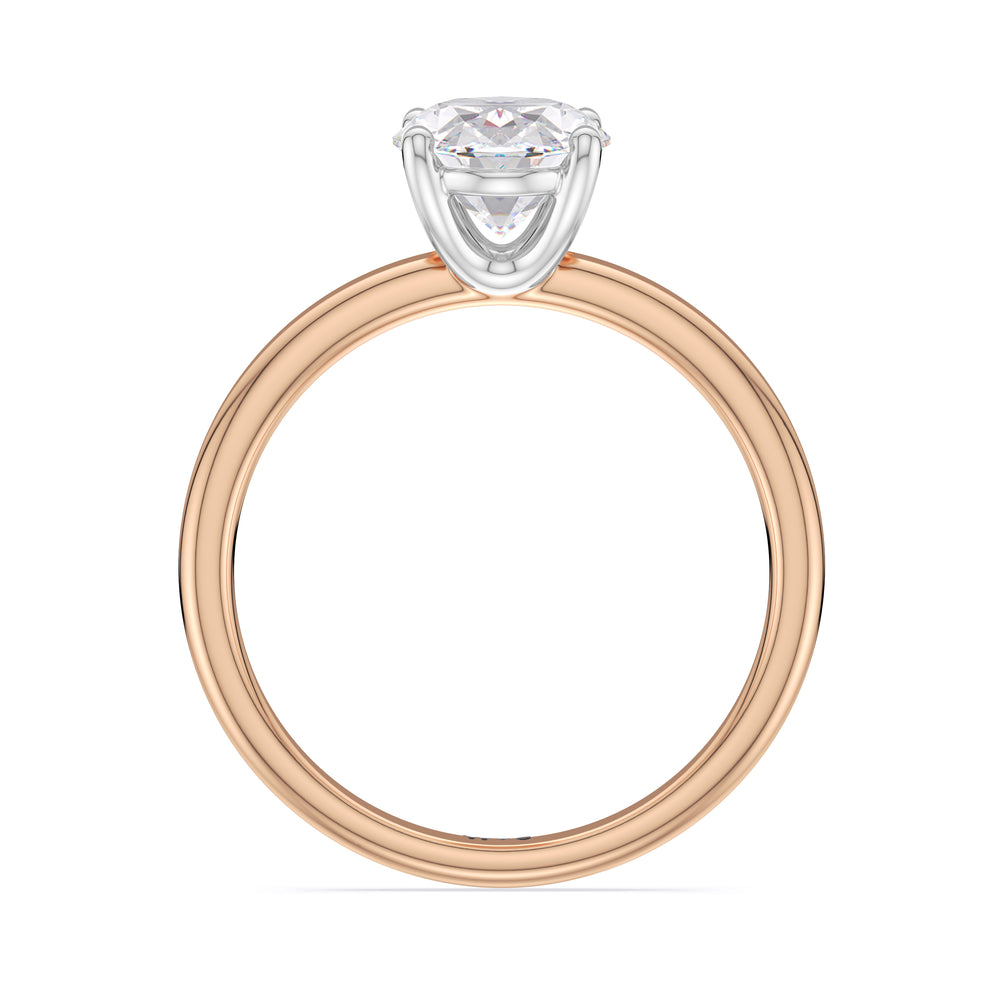 Classic Four Prong Petite Comfort Fit Solitaire Engagement Ring with Oval Cut Diamond in 14KT White & Rose Gold view 2
