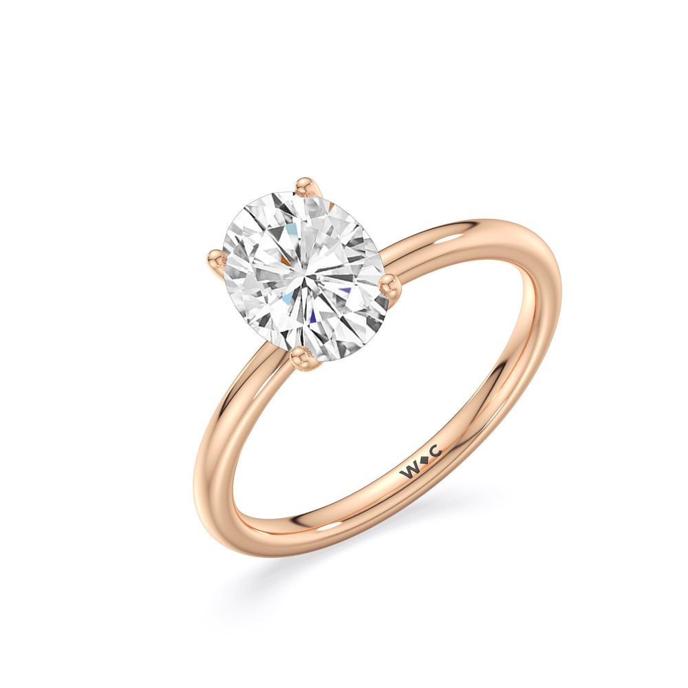 Classic Four Prong Petite Comfort Fit Solitaire Engagement Ring with Oval Cut Diamond in 14KT Rose Gold view 4
