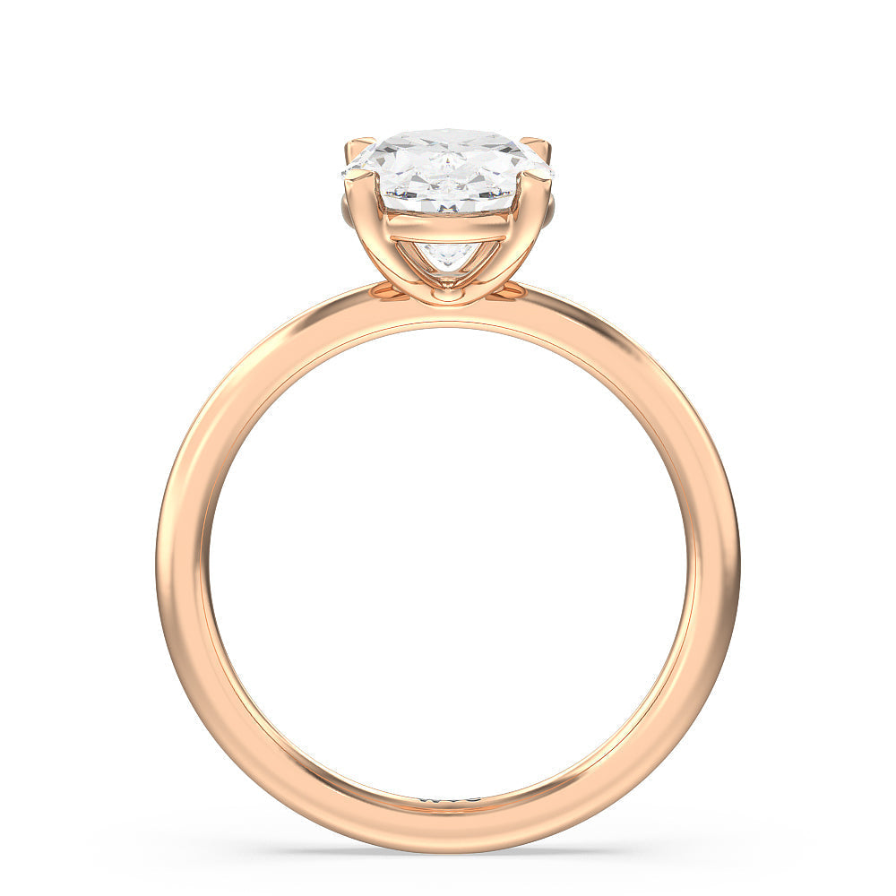 Oval Cut Classic Four Prong Petite Comfort Fit Solitaire Engagement Ring (E+ VVS+) with Lab Grown Diamond in 14KT Rose Gold view 2
