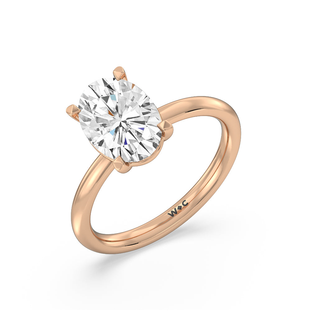 Oval Cut Classic Four Prong Petite Comfort Fit Solitaire Engagement Ring (E+ VVS+) with Lab Grown Diamond in 14KT Rose Gold view 3
