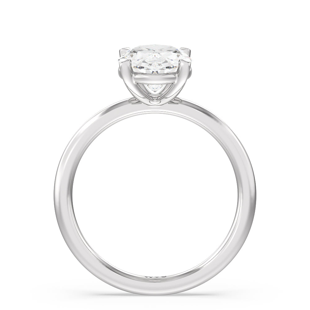 Oval Cut Classic Four Prong Petite Comfort Fit Solitaire Engagement Ring (E+ VVS+) with Lab Grown Diamond in 14KT Platinum view 2
