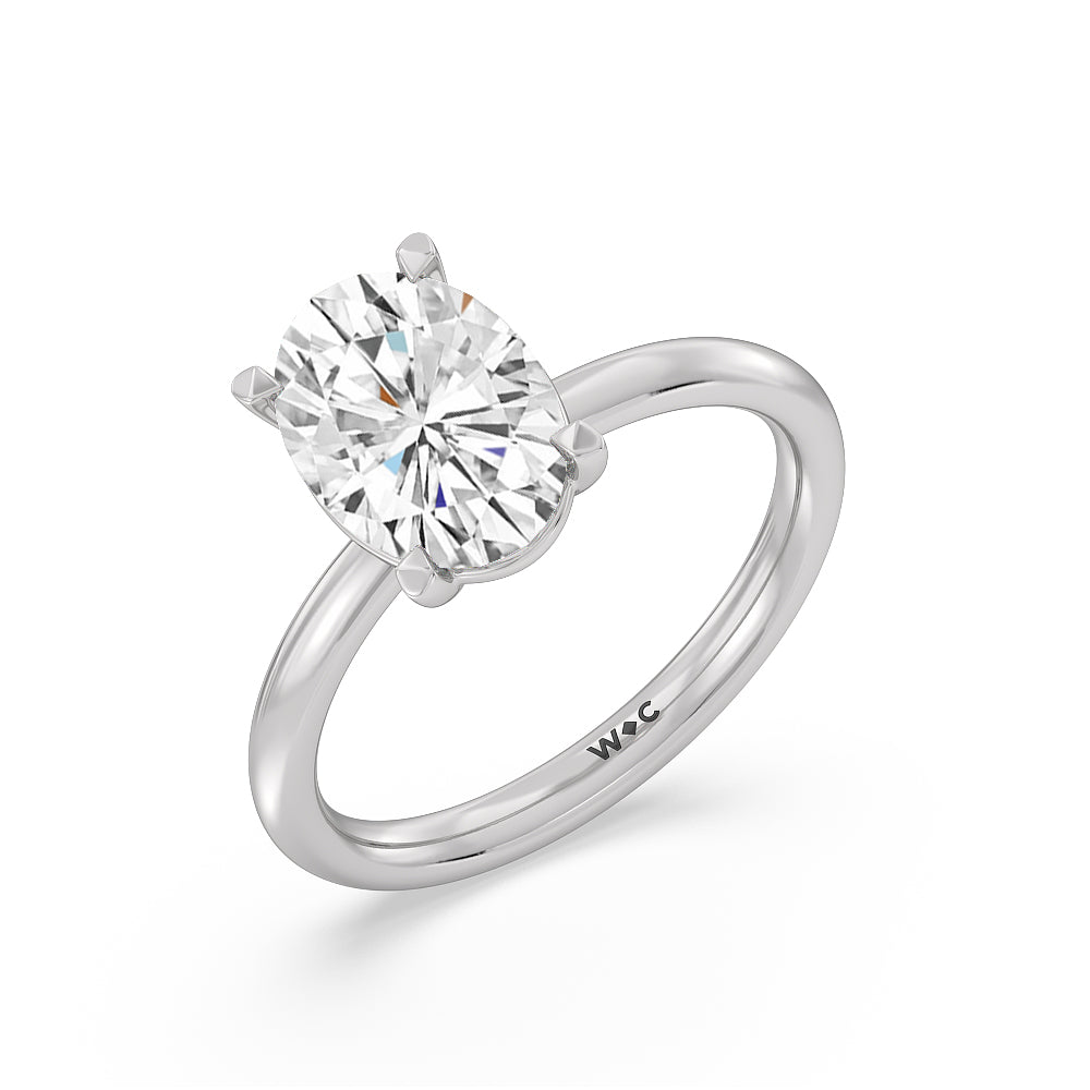 Oval Cut Classic Four Prong Petite Comfort Fit Solitaire Engagement Ring (E+ VVS+) with Lab Grown Diamond in 14KT Platinum view 3
