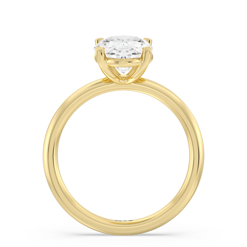 Oval Cut Classic Four Prong Petite Comfort Fit Solitaire Engagement Ring (E+ VVS+) with Lab Grown Diamond in 14KT Yellow Gold view 2
