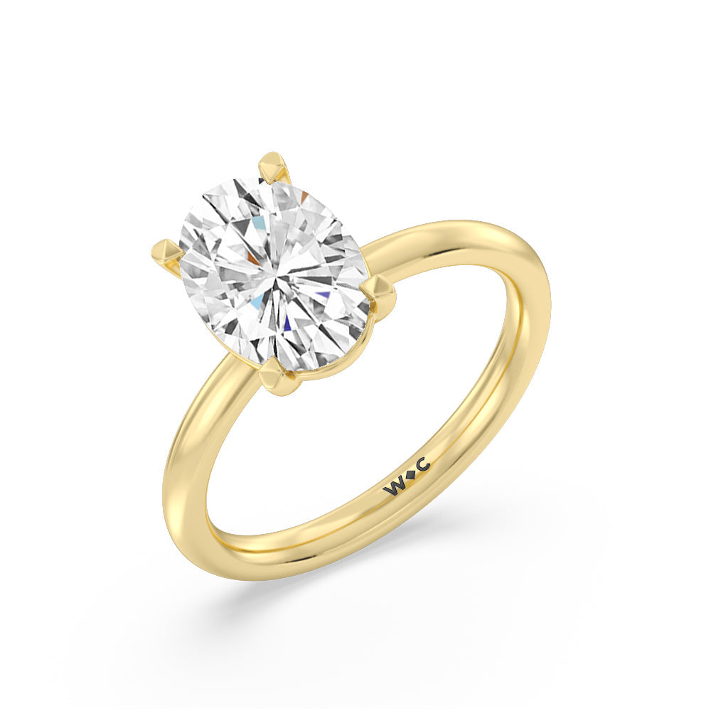Oval Cut Classic Four Prong Petite Comfort Fit Solitaire Engagement Ring (E+ VVS+) with Lab Grown Diamond in 14KT Yellow Gold view 3
