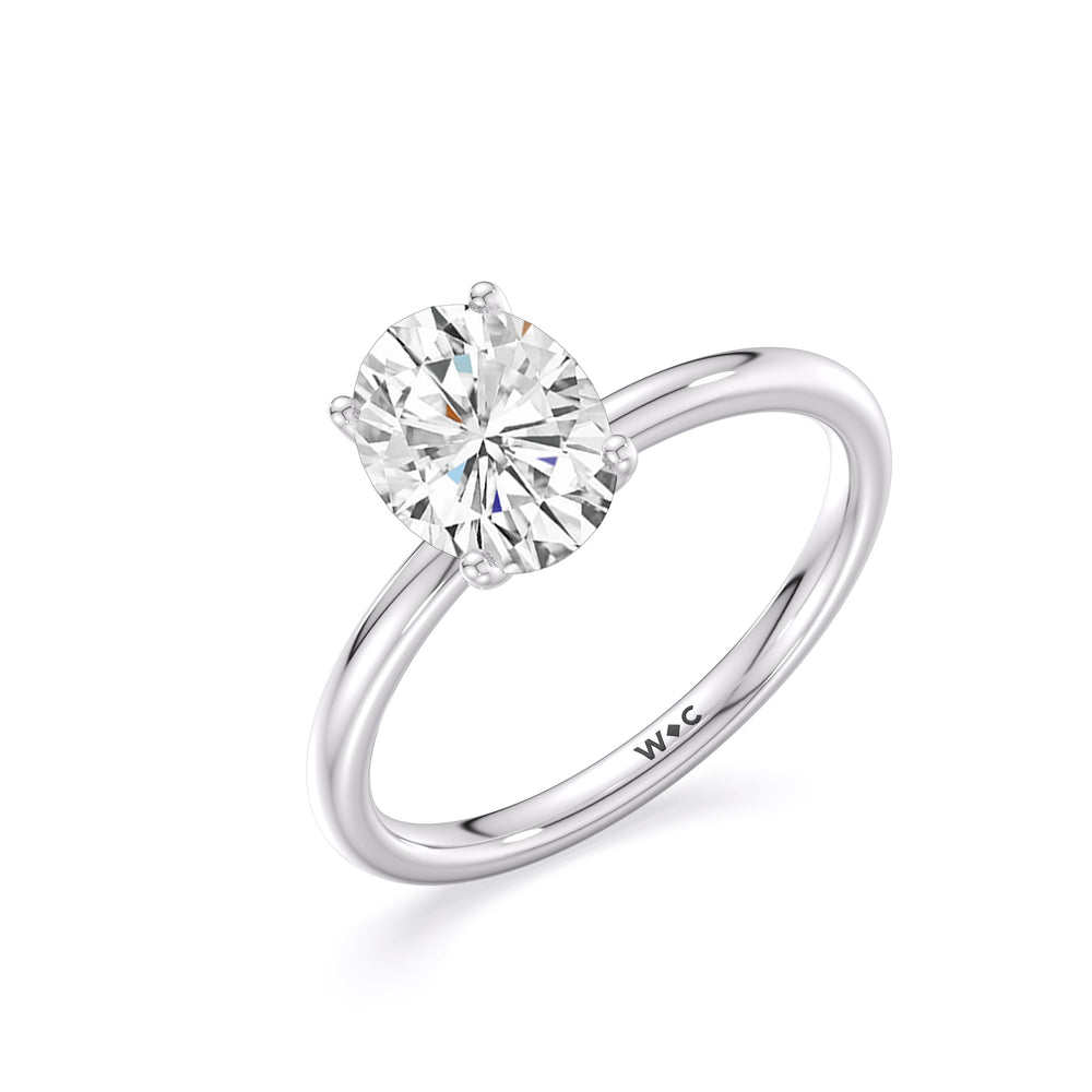 Oval Cut Classic Four Prong Petite Comfort Fit Solitaire Engagement Ring with Lab Grown Diamond in 14KT Platinum view 6
