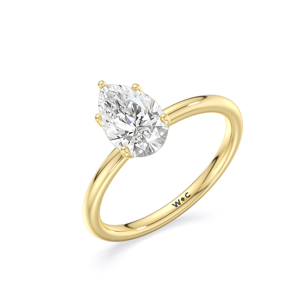 Classic Four Prong Petite Comfort Fit Solitaire Engagement Ring with Pear Cut Diamond in 14KT Yellow Gold view 4
