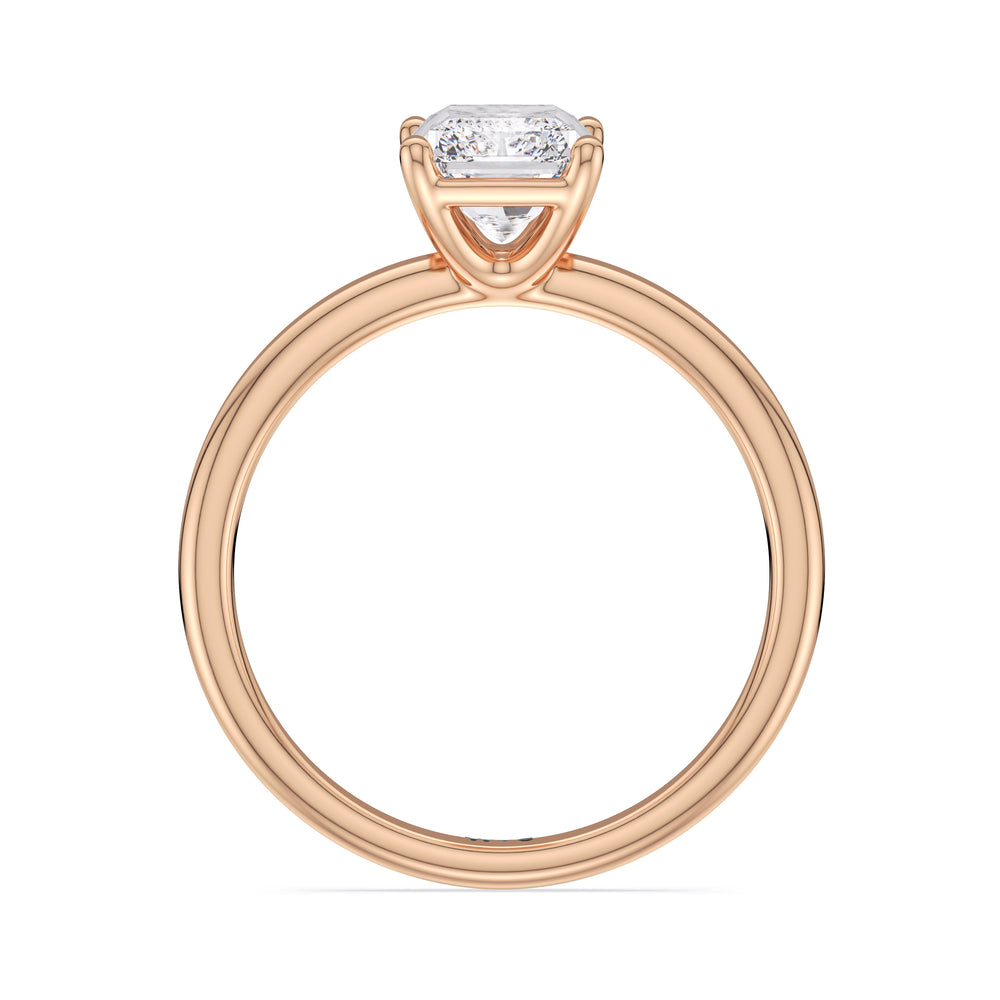 Classic Four Prong Petite Comfort Fit Solitaire Engagement Ring with Radiant Cut Diamond in 14KT Rose Gold view 2

