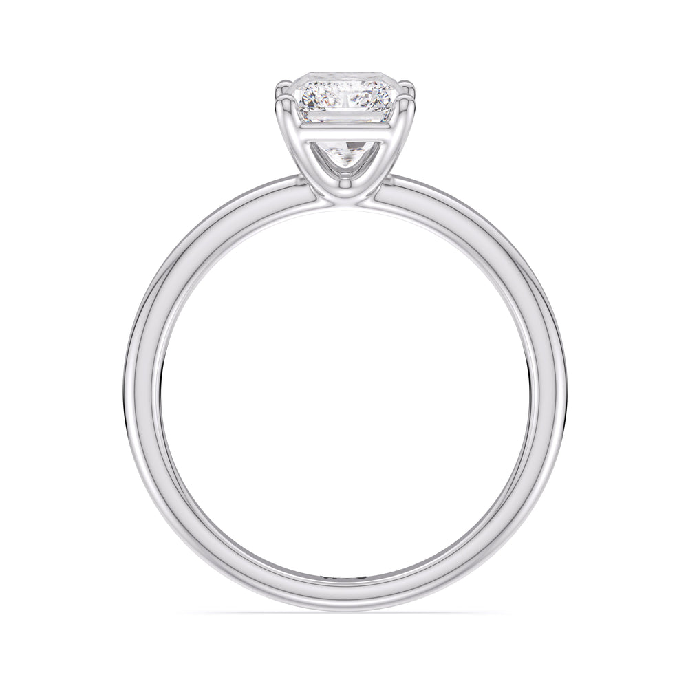 Classic Four Prong Petite Comfort Fit Solitaire Engagement Ring with Radiant Cut Diamond in 14KT Platinum view 2
