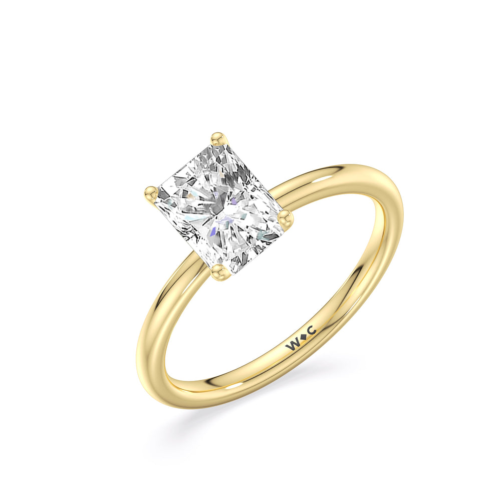 Classic Four Prong Petite Comfort Fit Solitaire Engagement Ring with Radiant Cut Diamond in 14KT Yellow Gold view 3
