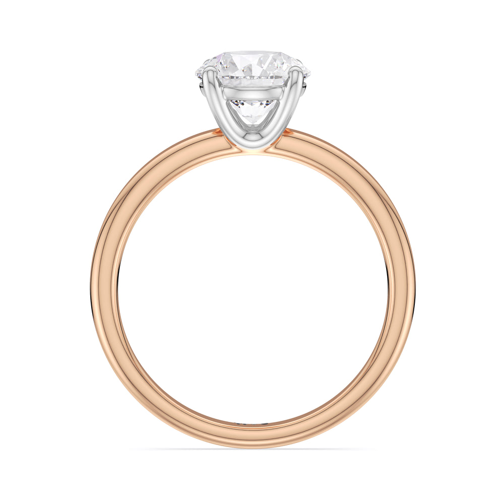 Classic Four Prong Petite Comfort Fit Solitaire Engagement Ring with Round Cut Diamond in 14KT White & Rose Gold view 2
