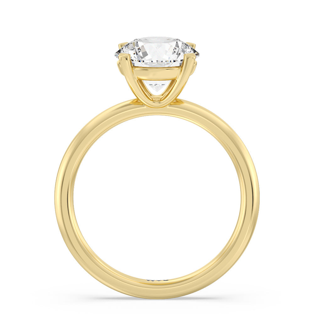 Round Cut Classic Four Prong Petite Comfort Fit Solitaire Engagement Ring (E+ VVS+) with Lab Grown Diamond in 14KT Yellow Gold view 2
