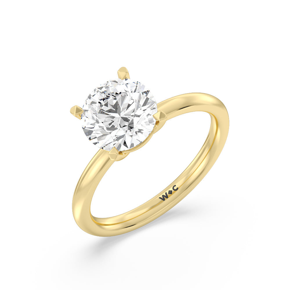 Round Cut Classic Four Prong Petite Comfort Fit Solitaire Engagement Ring (E+ VVS+) with Lab Grown Diamond in 14KT Yellow Gold view 3
