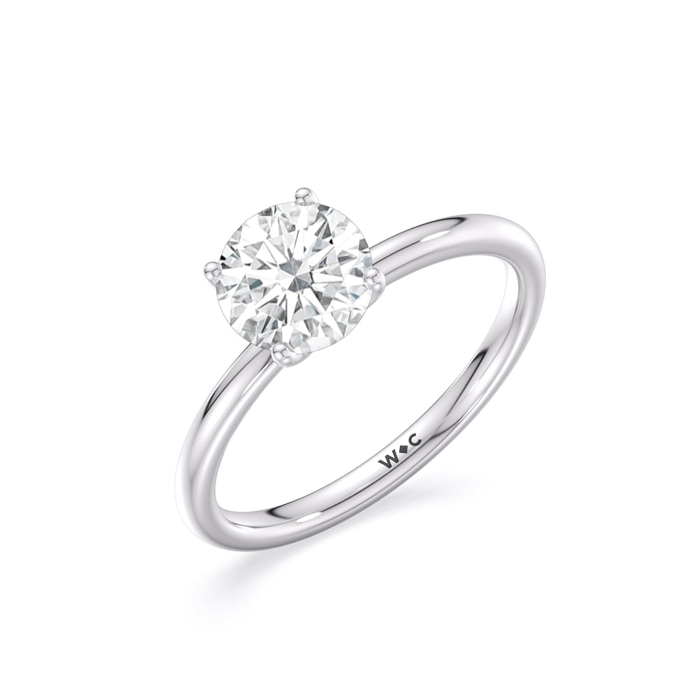 Classic Four Prong Petite Comfort Fit Solitaire Engagement Ring with Round Cut Diamond in 14KT Platinum view 4
