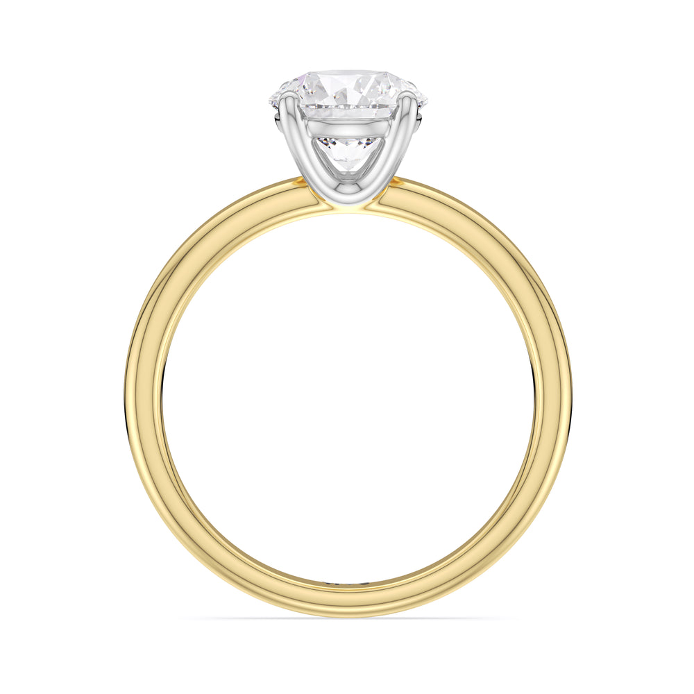 Classic Four Prong Petite Comfort Fit Solitaire Engagement Ring with Round Cut Diamond in 14KT White & Yellow Gold view 2
