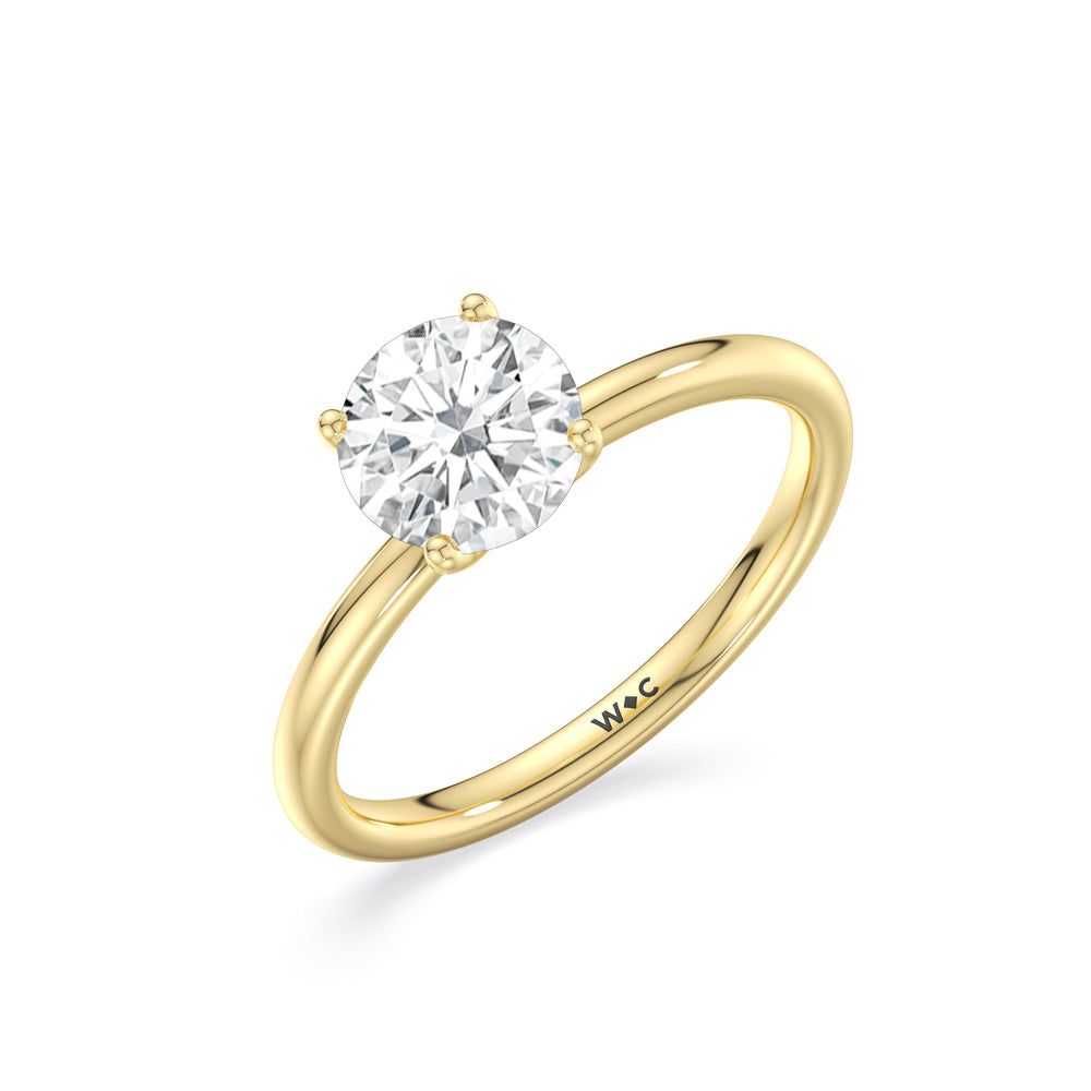 Round Cut Classic Four Prong Petite Comfort Fit Solitaire Engagement Ring with Lab Grown Diamond in 14KT Yellow Gold view 6
