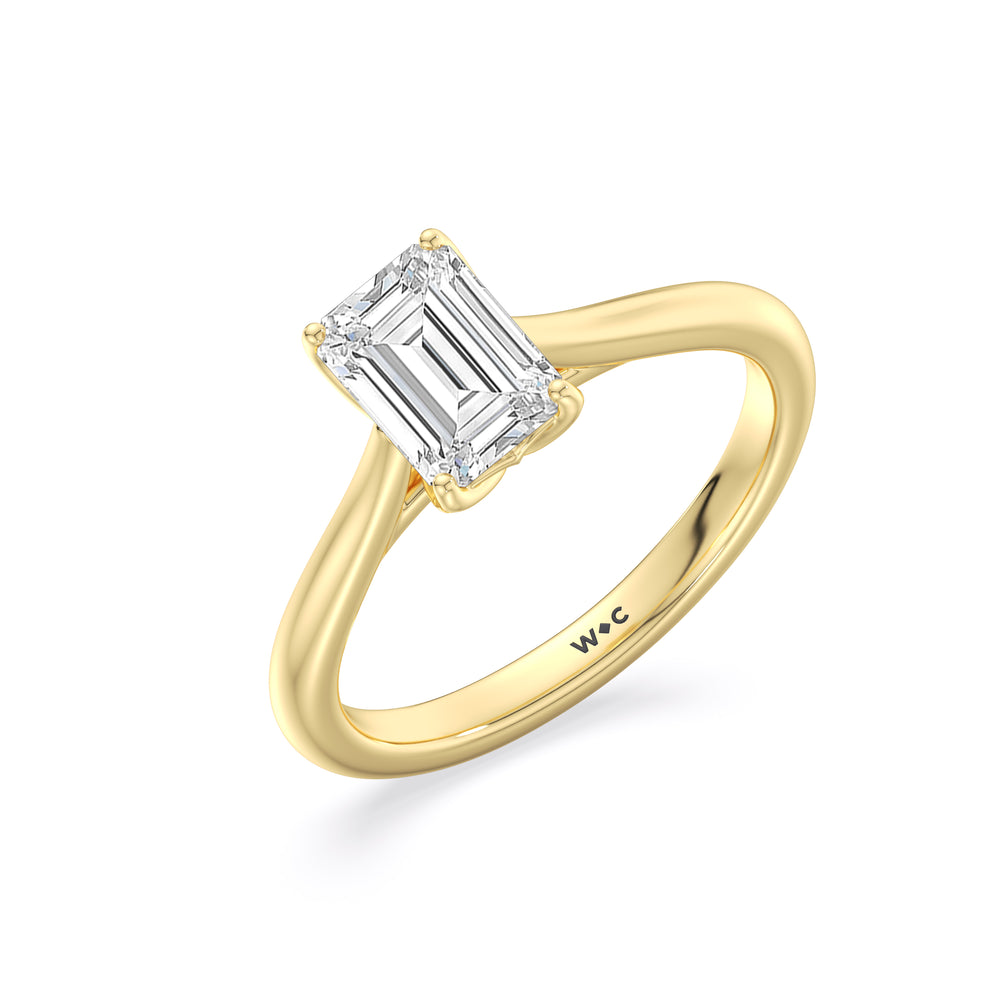 Tulip Basket Cathedral Classic Solitaire Engagement Ring with Emerald Cut Diamond in 14KT Yellow Gold view 3
