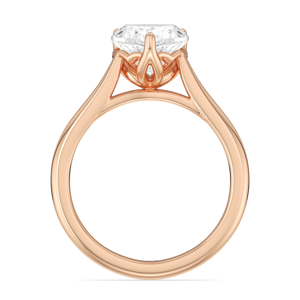 Tulip Basket Cathedral Classic Solitaire Engagement Ring with Heart Cut Diamond in 14KT Rose Gold view 2
