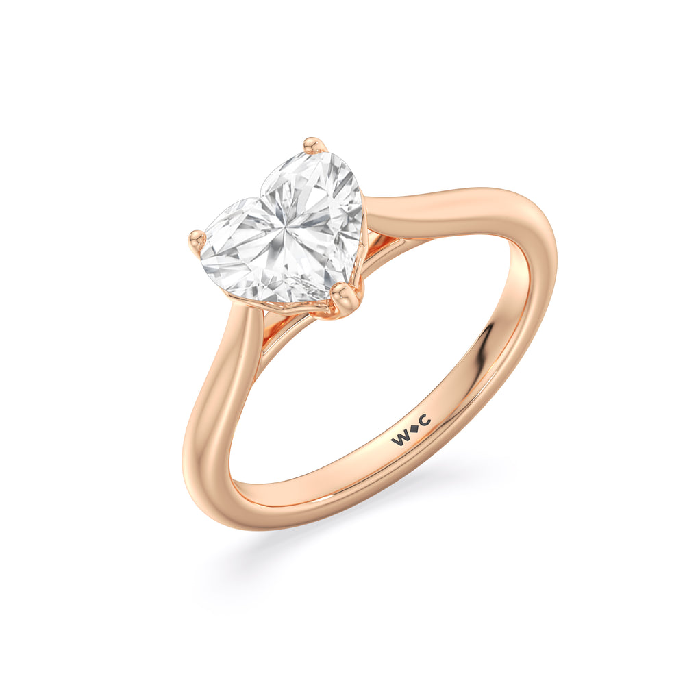 Tulip Basket Cathedral Classic Solitaire Engagement Ring with Heart Cut Diamond in 14KT Rose Gold view 3
