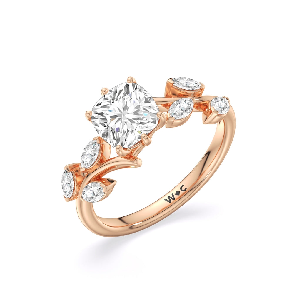 Cushion Cut Slender Vine Six Prong Engagement Ring with Lab Grown Diamond in 14KT Rose Gold view 5
