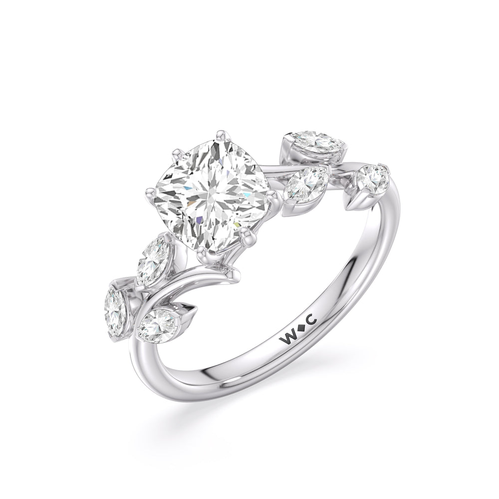 Cushion Cut Slender Vine Six Prong Engagement Ring with Lab Grown Diamond in 14KT Platinum view 5
