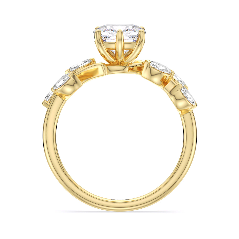 Slender Vine Six Prong Engagement Ring with Cushion Cut Diamond in 14KT Yellow Gold view 2

