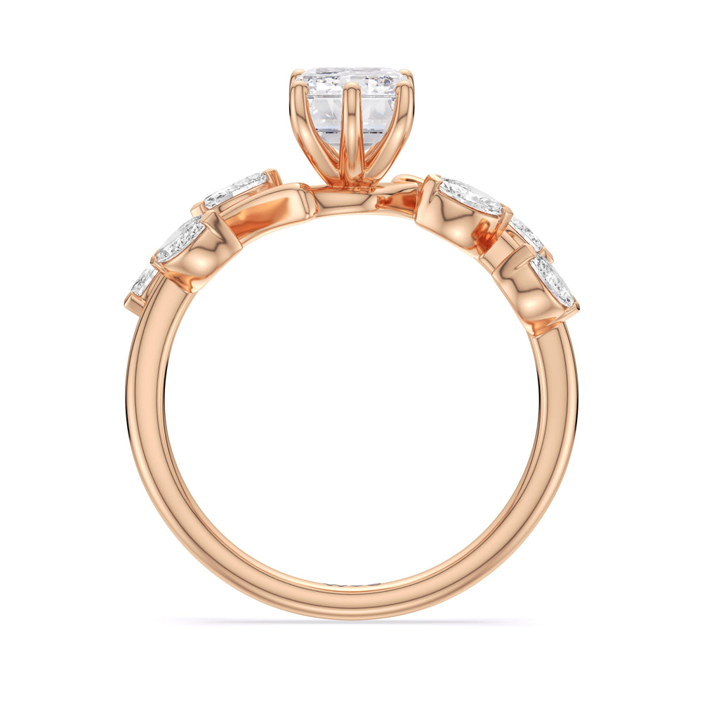 Slender Vine Six Prong Engagement Ring with Emerald Cut Diamond in 14KT Rose Gold view 2
