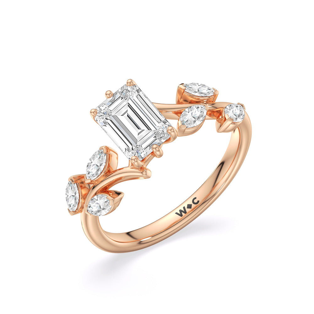 Emerald Cut Slender Vine Six Prong Engagement Ring with Lab Grown Diamond in 14KT Rose Gold view 5

