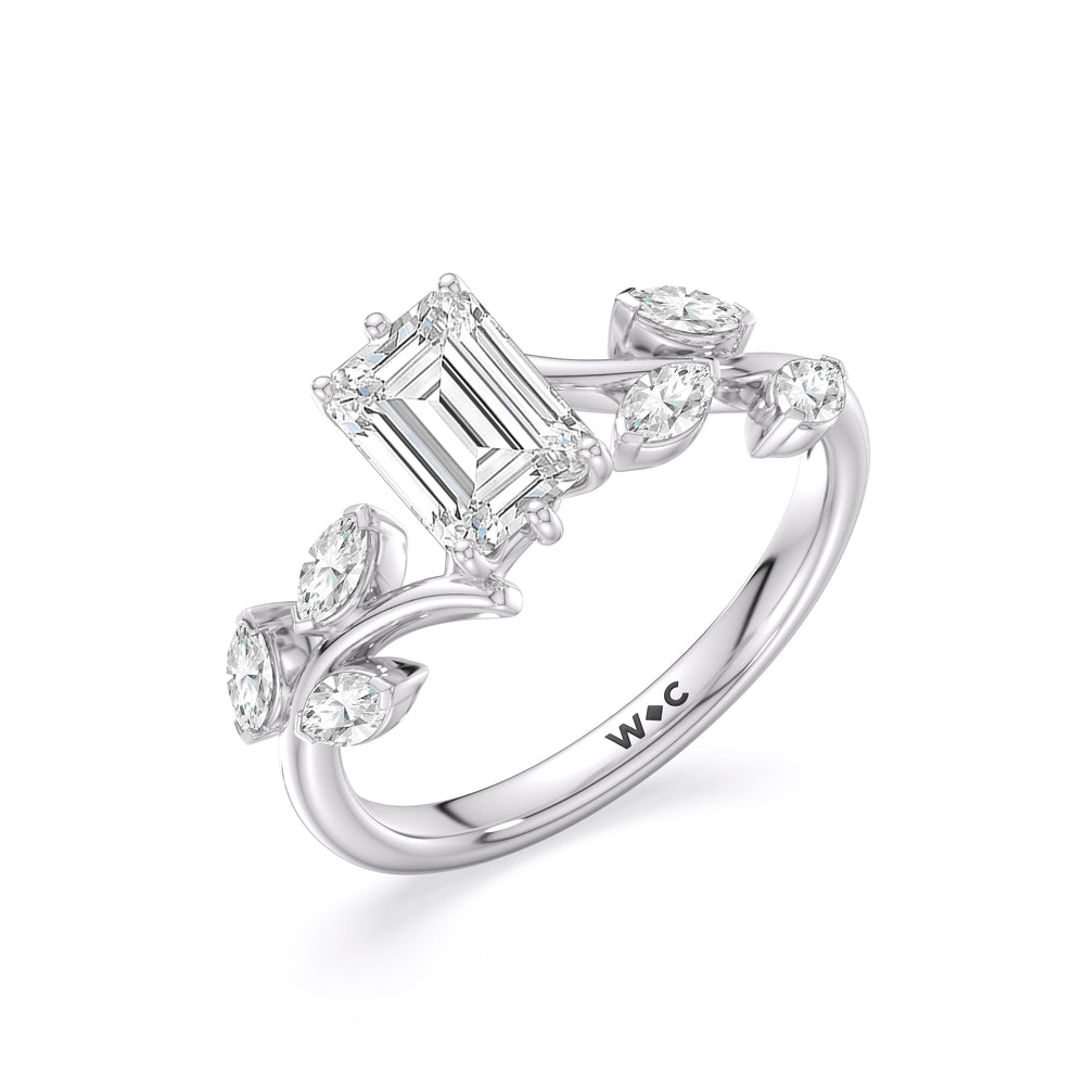 Emerald Cut Slender Vine Six Prong Engagement Ring with Lab Grown Diamond in 14KT Platinum view 5
