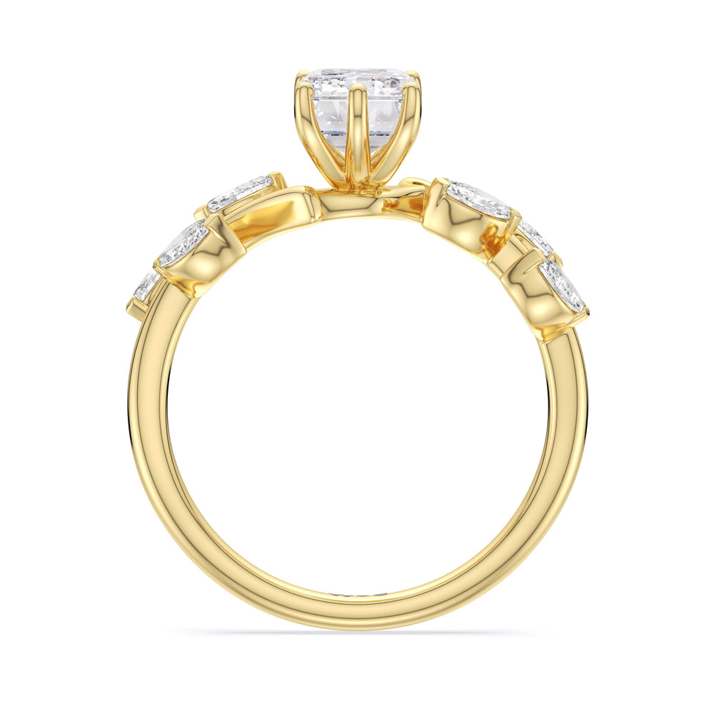 Emerald Cut Slender Vine Six Prong Engagement Ring with Lab Grown Diamond in 14KT Yellow Gold view 4
