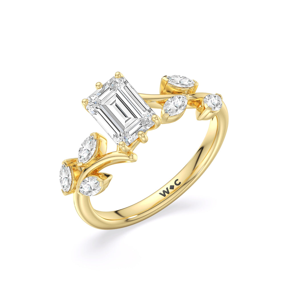 Emerald Cut Slender Vine Six Prong Engagement Ring with Lab Grown Diamond in 14KT Yellow Gold view 5
