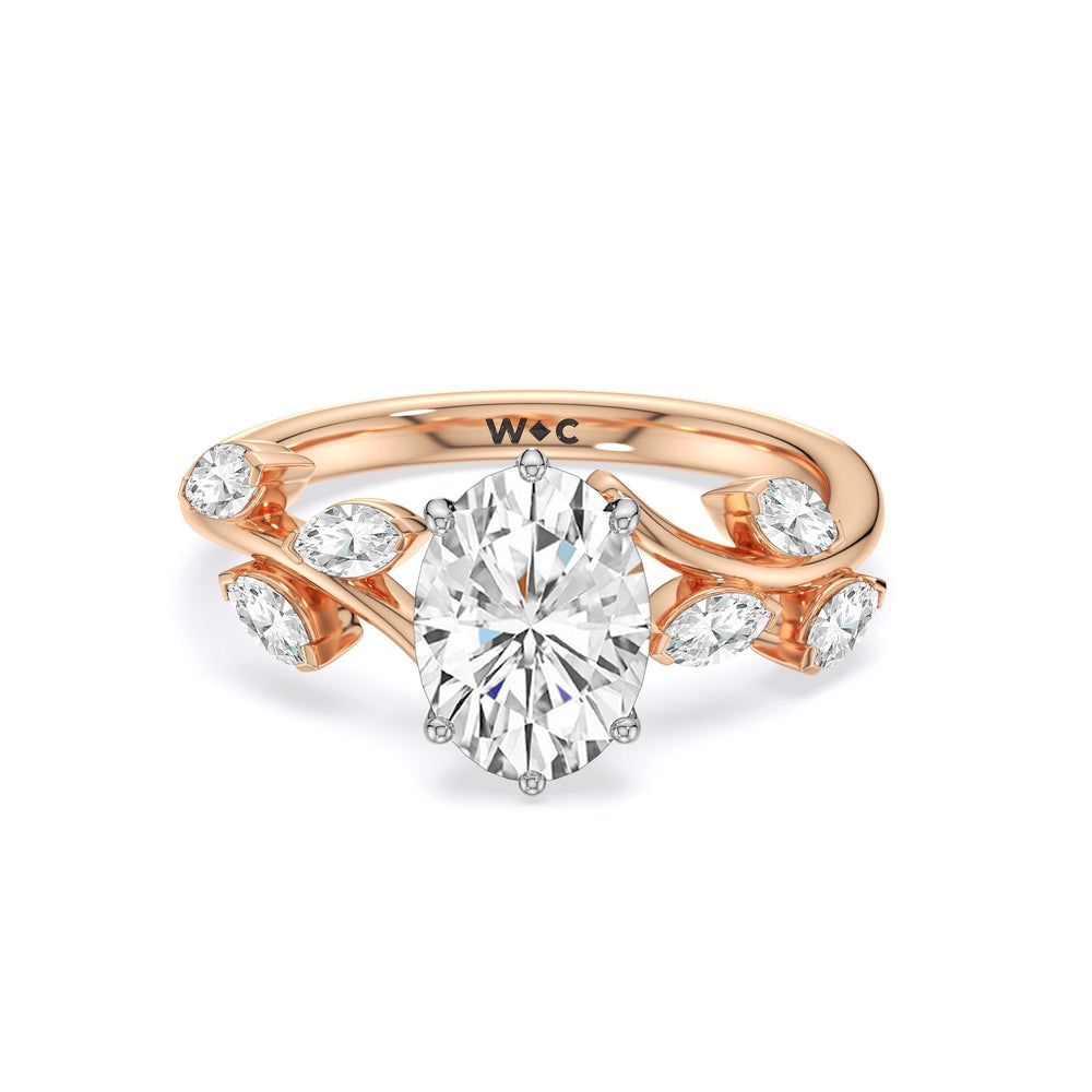 Slender Vine Six Prong Engagement Ring with Oval Cut Diamond in 14KT White & Rose Gold view 1

