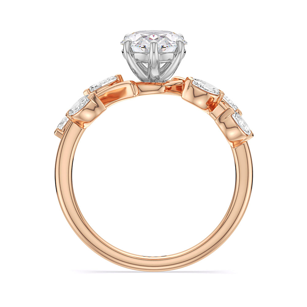 Slender Vine Six Prong Engagement Ring with Oval Cut Diamond in 14KT White & Rose Gold view 2
