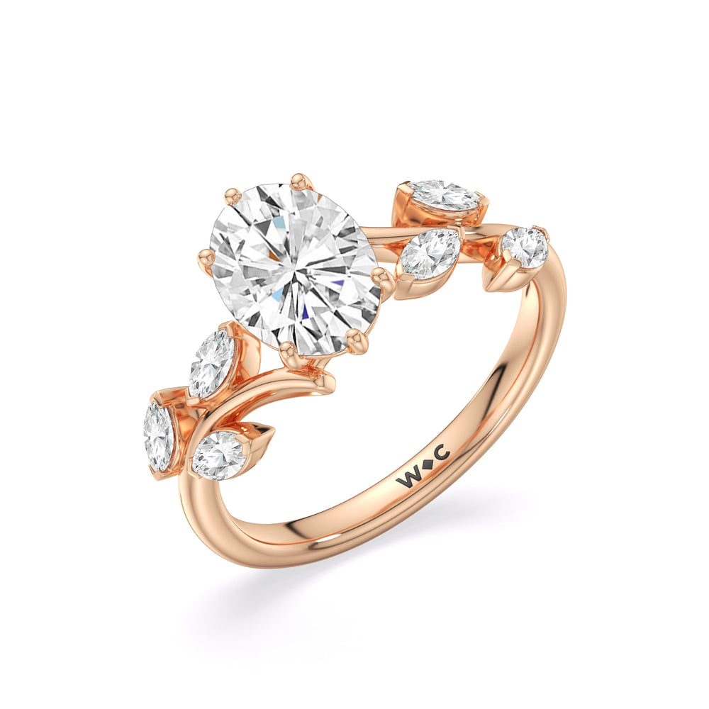 Oval Cut Slender Vine Six Prong Engagement Ring with Lab Grown Diamond in 14KT Rose Gold view 6
