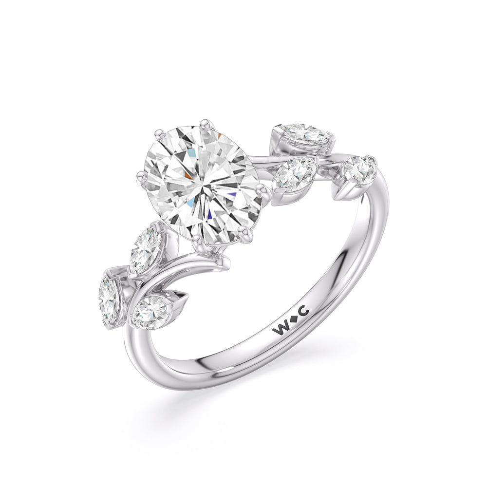 Slender Vine Six Prong Engagement Ring with Oval Cut Diamond in 14KT Platinum view 4
