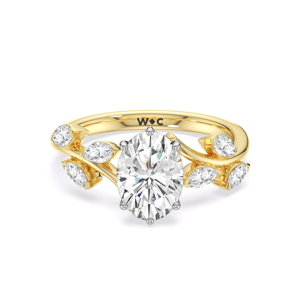 Slender Vine Six Prong Engagement Ring with Oval Cut Diamond in 14KT White & Yellow Gold view 1
