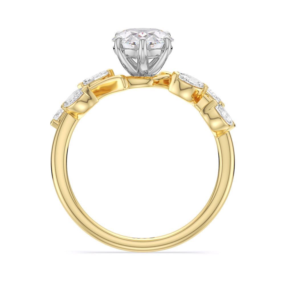 Slender Vine Six Prong Engagement Ring with Oval Cut Diamond in 14KT White & Yellow Gold view 2

