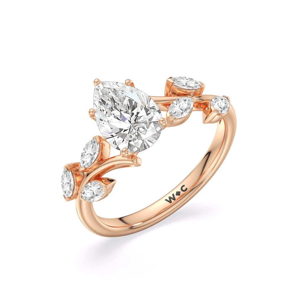 Pear Cut Slender Vine Six Prong Engagement Ring with Lab Grown Diamond in 14KT Rose Gold view 5

