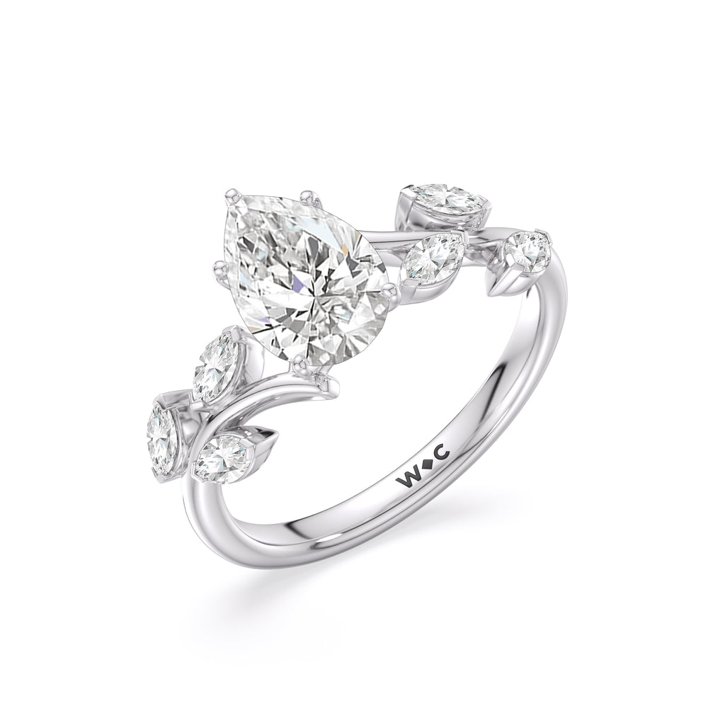Pear Cut Slender Vine Six Prong Engagement Ring with Lab Grown Diamond in 14KT Platinum view 5

